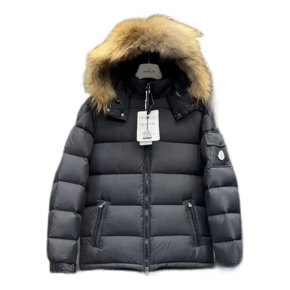 Moncler Fur-Trim Hooded Short Down Jacket - Black