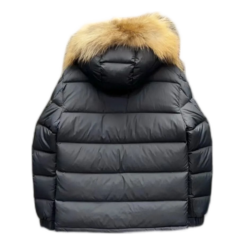 Moncler Fur-Trim Hooded Short Down Jacket - Black