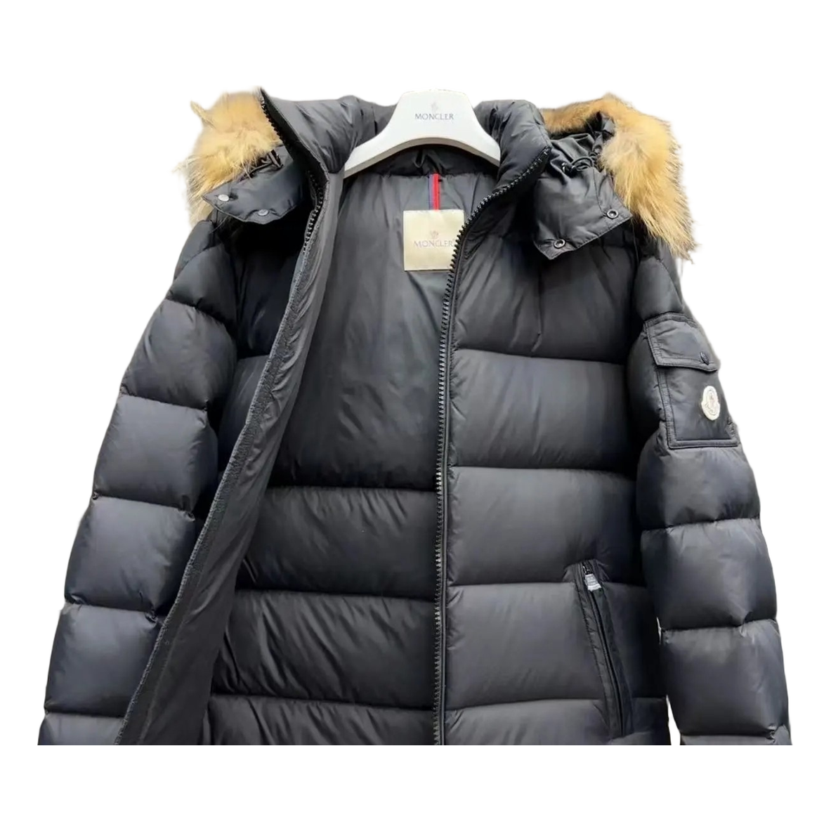 Moncler Fur-Trim Hooded Short Down Jacket - Black