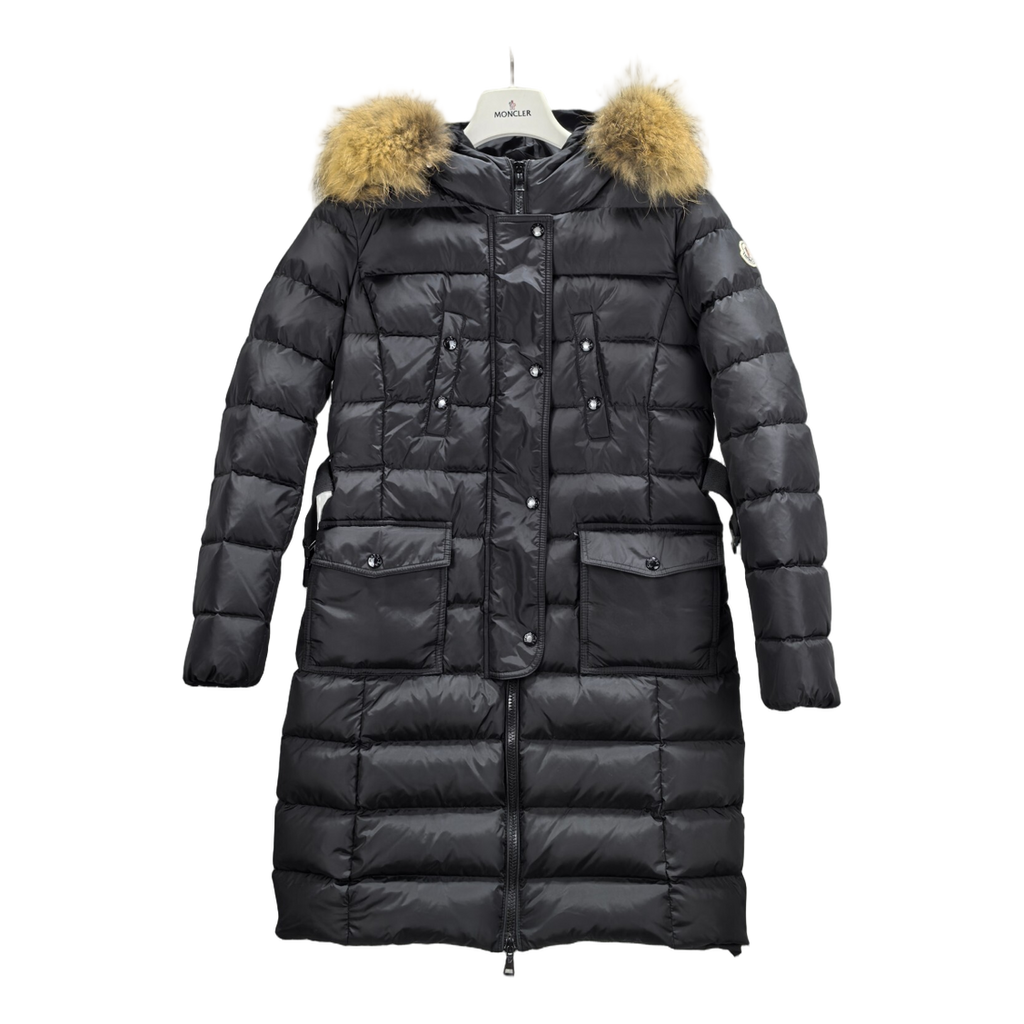 Moncler Four-Pocket Fur-Trim Long Down Coat - Black