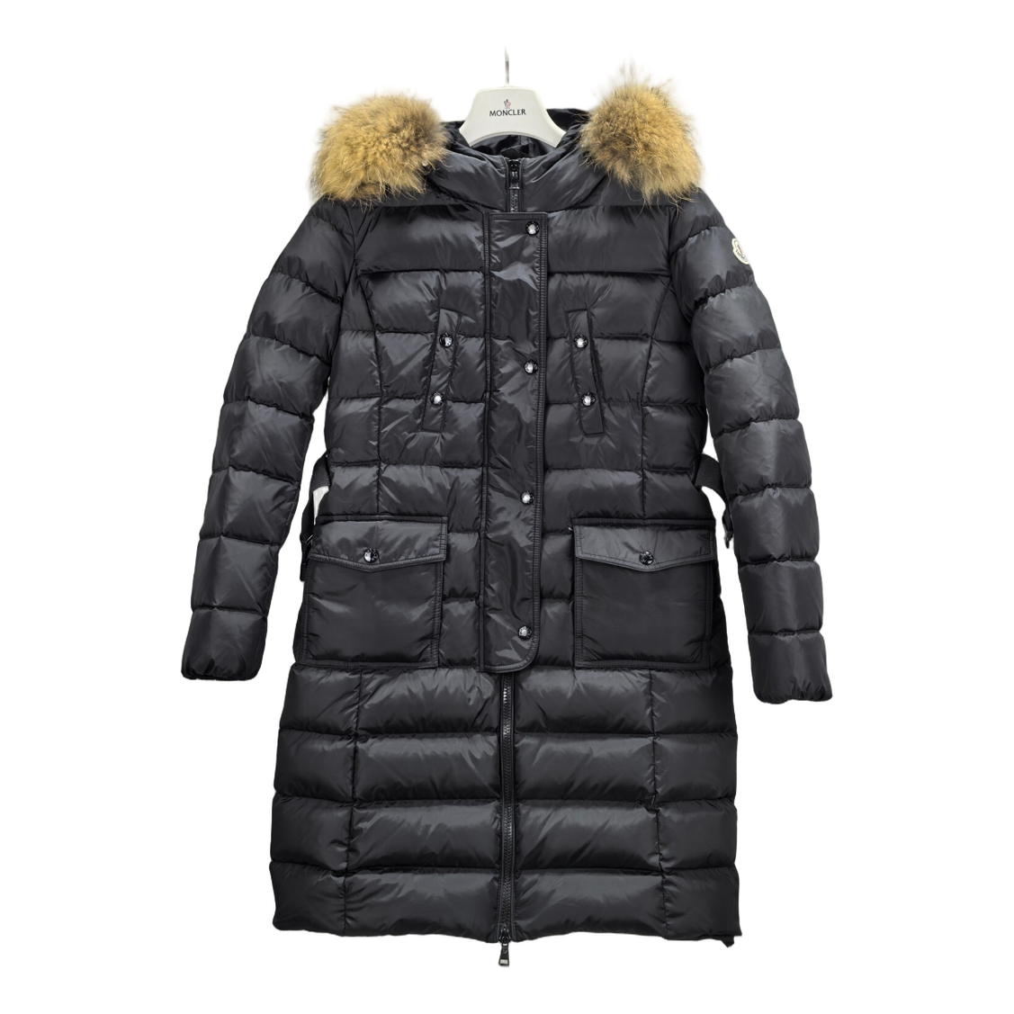 Moncler Four-Pocket Fur-Trim Long Down Coat - Black
