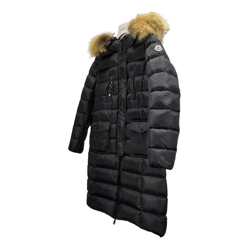 Moncler Four-Pocket Fur-Trim Long Down Coat - Black