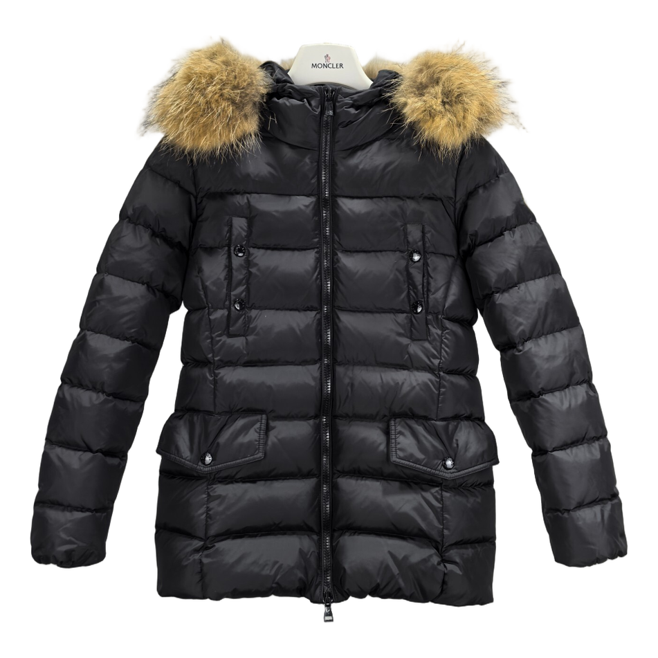 Moncler Four-Pocket Belted Fur-Trim Down Jacket - Black