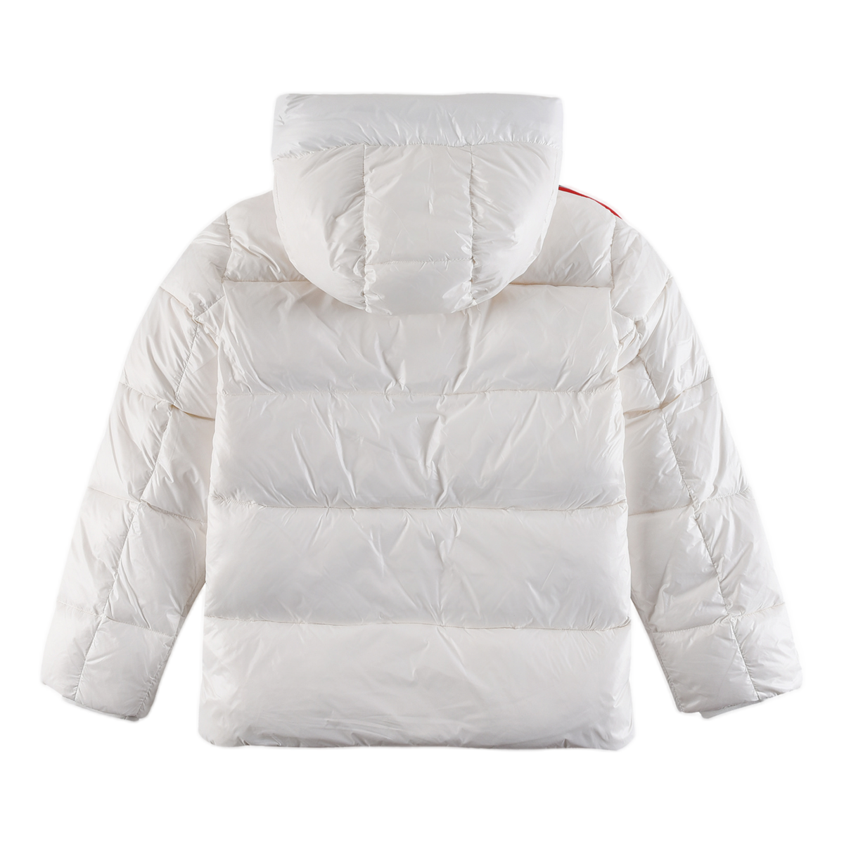 Moncler Tricolour Sleeve-Stripe Glossy Hooded Down Jacket