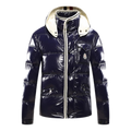 Moncler Contrast-Trim Glossy Hooded Down Jacket