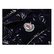 Moncler Contrast-Trim Glossy Hooded Down Jacket