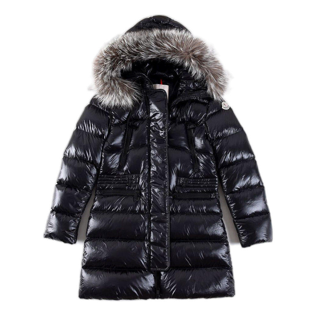 Moncler Fur-Trim Drawstring-Waist Long Down Jacket