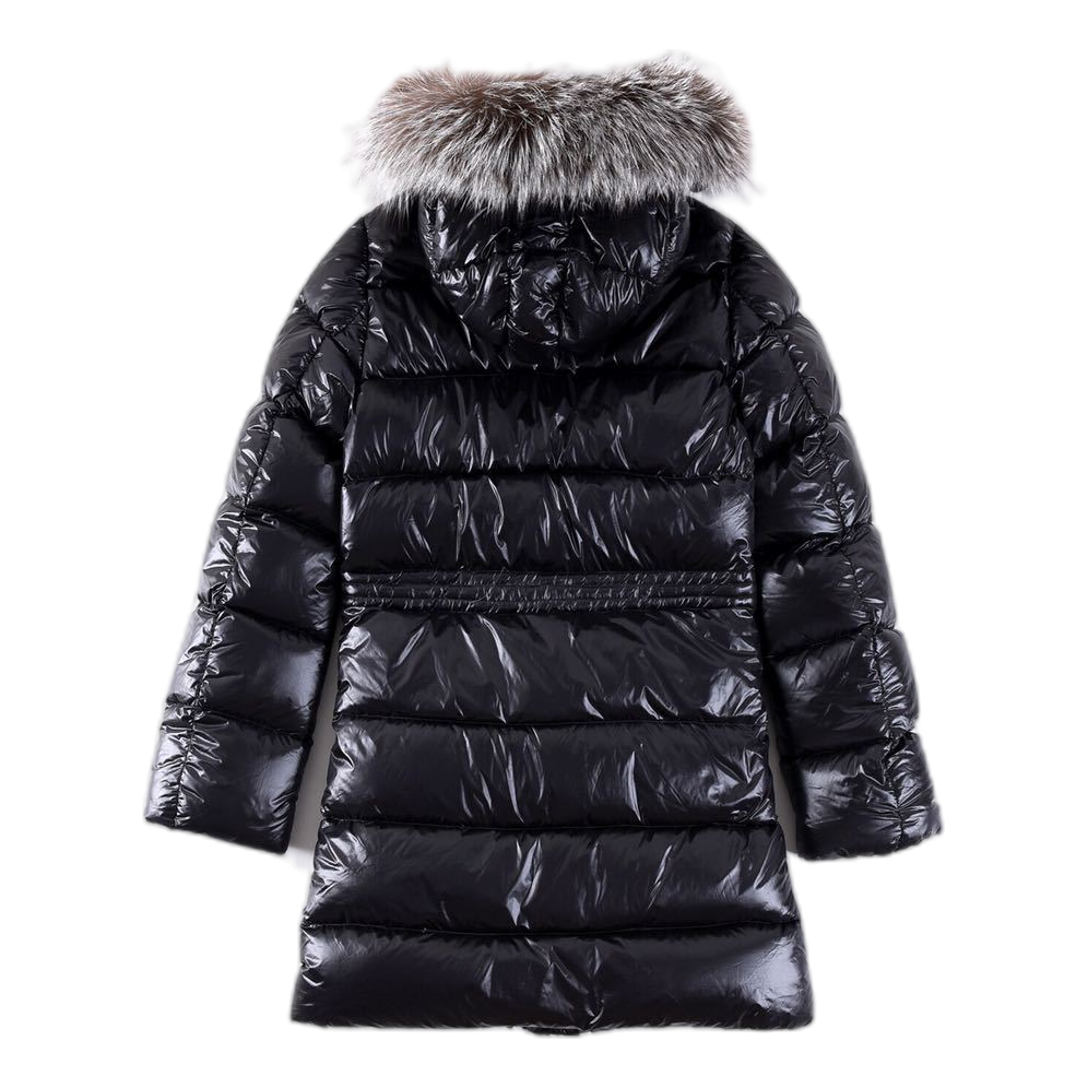 Moncler Fur-Trim Drawstring-Waist Long Down Jacket