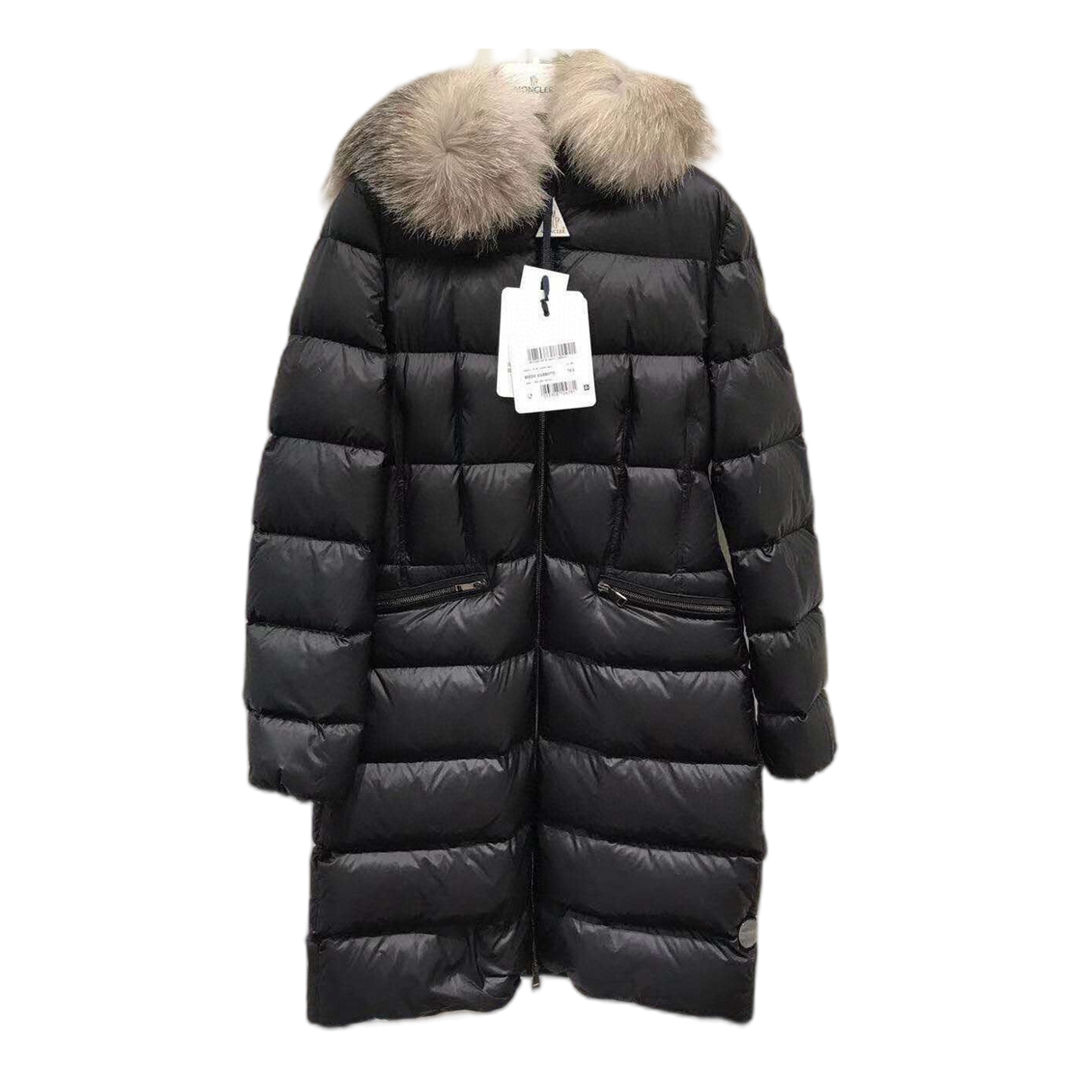 Moncler Four-Pocket Fur-Trim Long Down Coat - Black