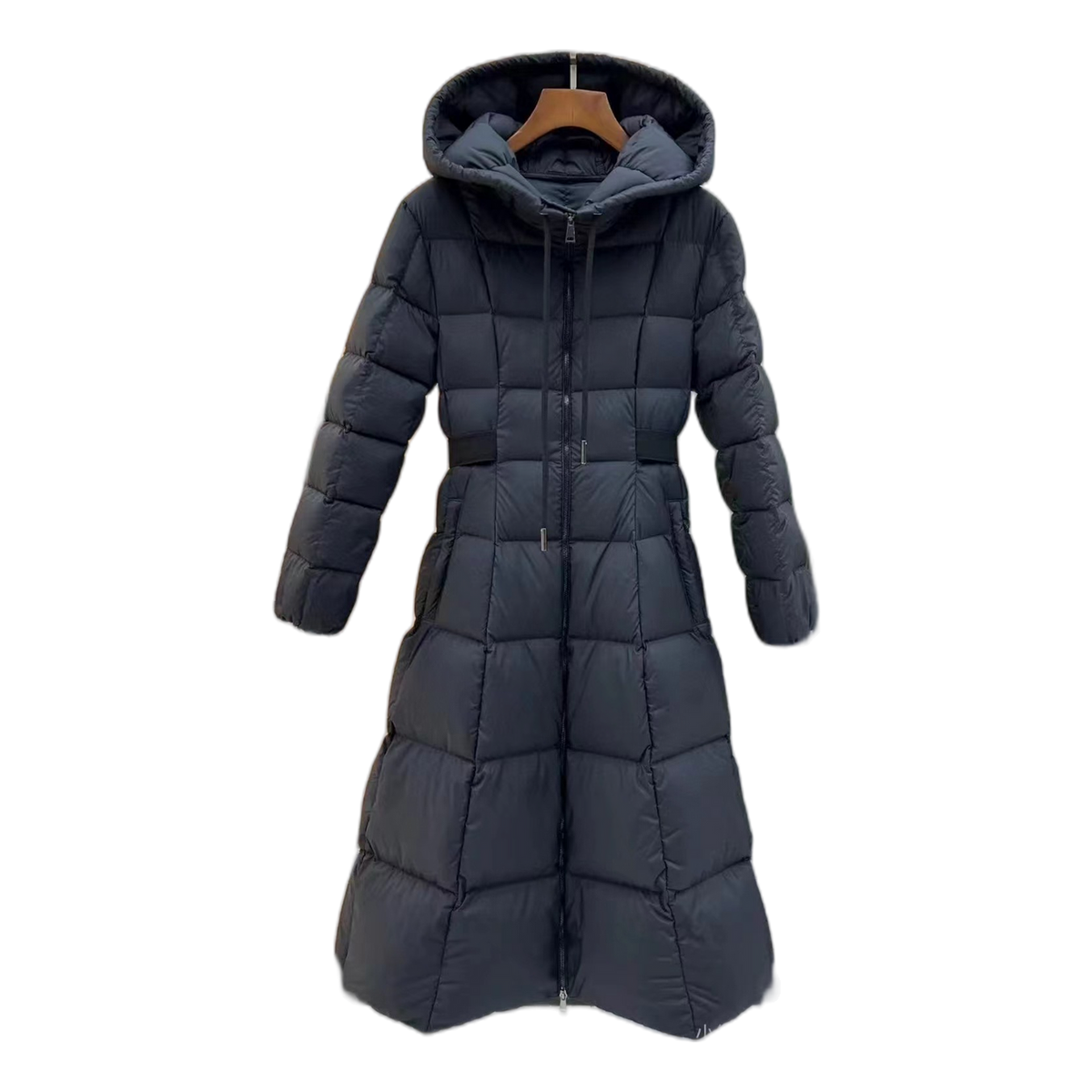 Moncler Drawstring-Hood Fitted Long Down Coat - Black