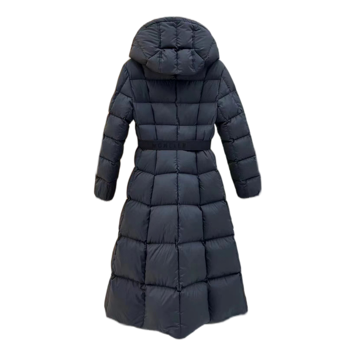 Moncler Drawstring-Hood Fitted Long Down Coat - Black