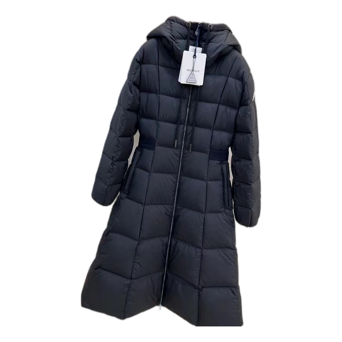 Moncler Drawstring-Hood Fitted Long Down Coat - Black