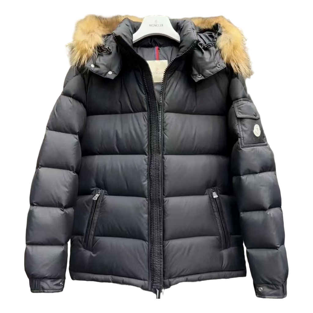 Moncler Fur-Trim Hooded Down Jacket - Black
