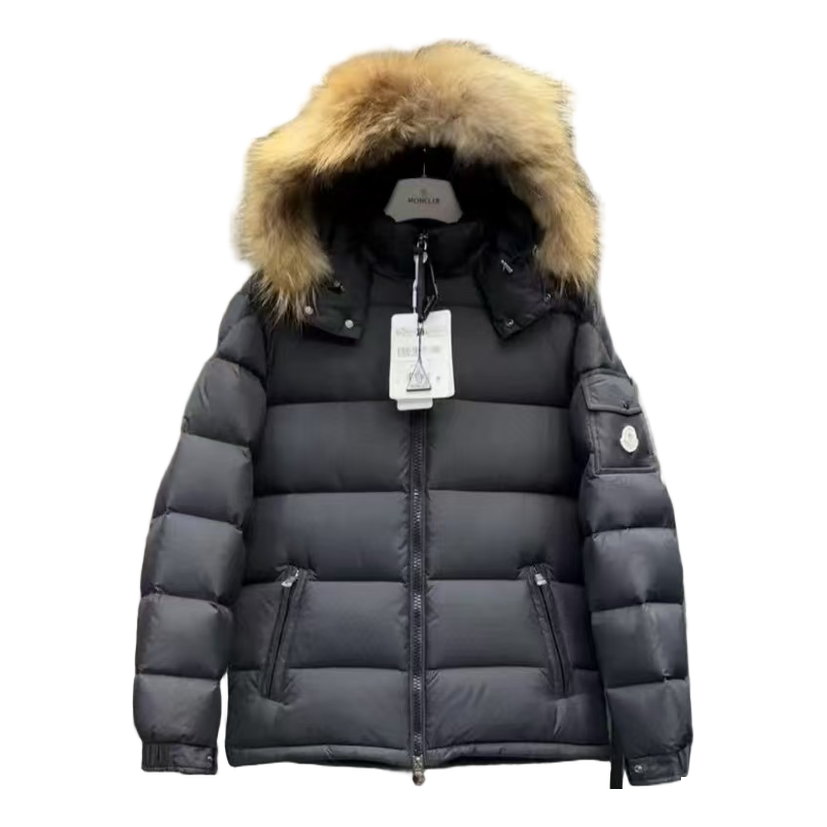 Moncler Fur-Trim Hooded Down Jacket - Black