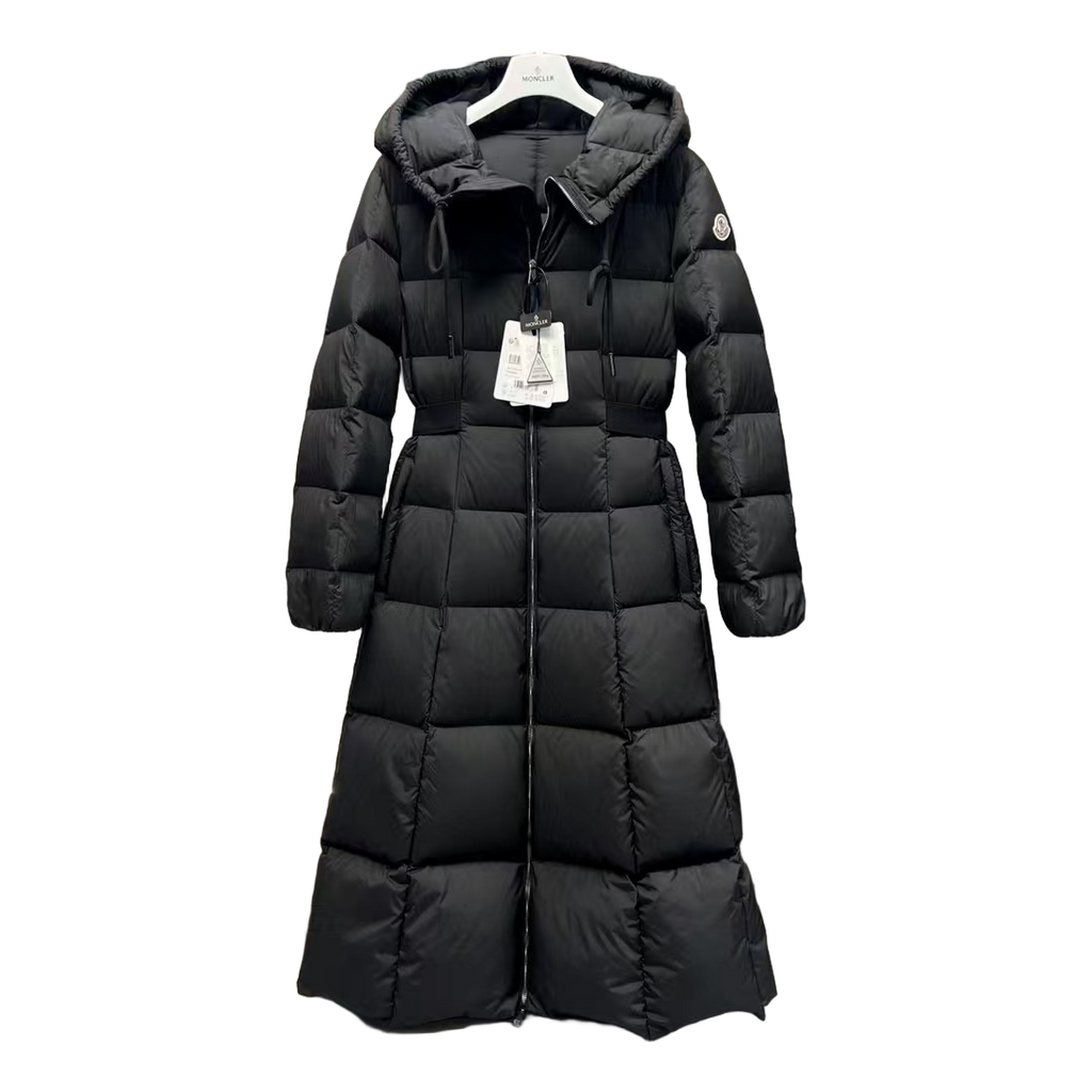 Moncler Fitted Hooded Long Down Coat - Black