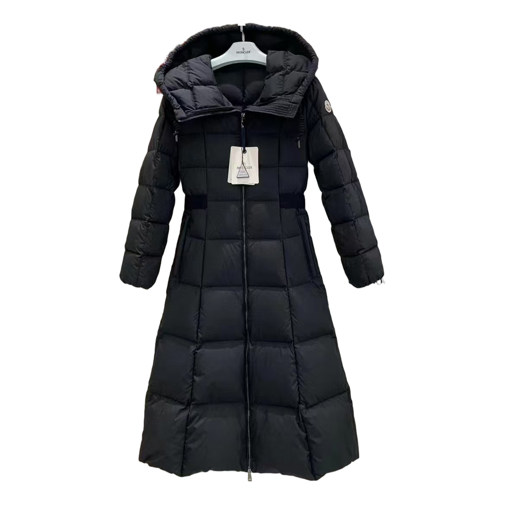 Moncler Fitted Hooded Long Down Coat - Black
