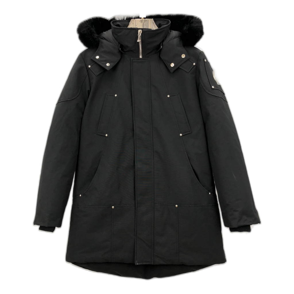 Moose Knuckles Curved-Hem Fur-Trim Down Parka - Black