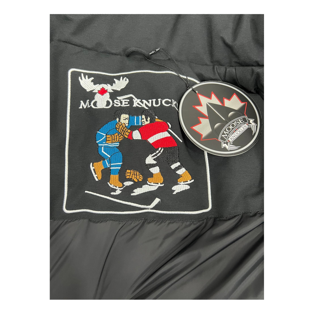 Moose Knuckles Curved-Hem Fur-Trim Down Parka - Black