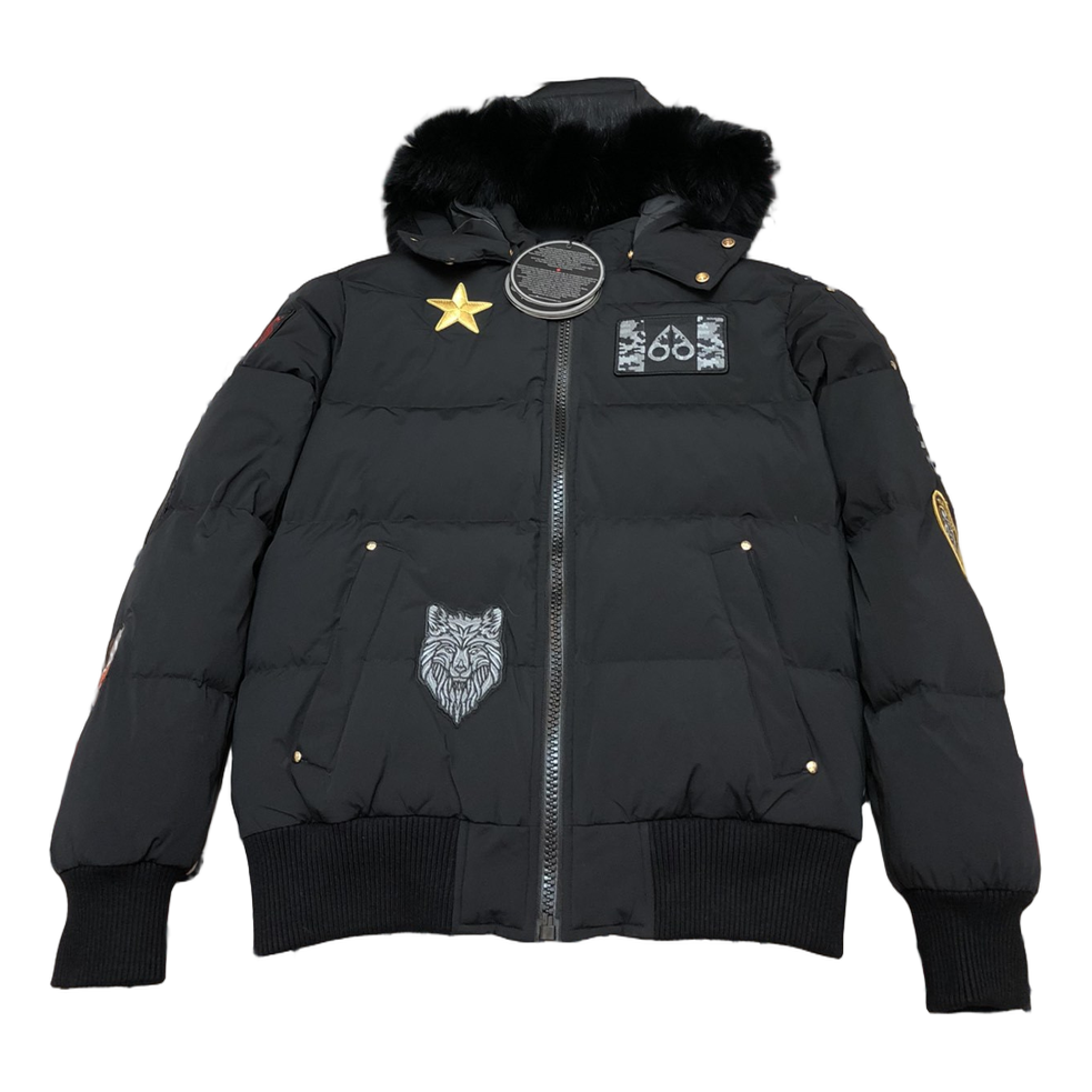 Moose Knuckles Patch-Detail Hooded Down Bomber - Black