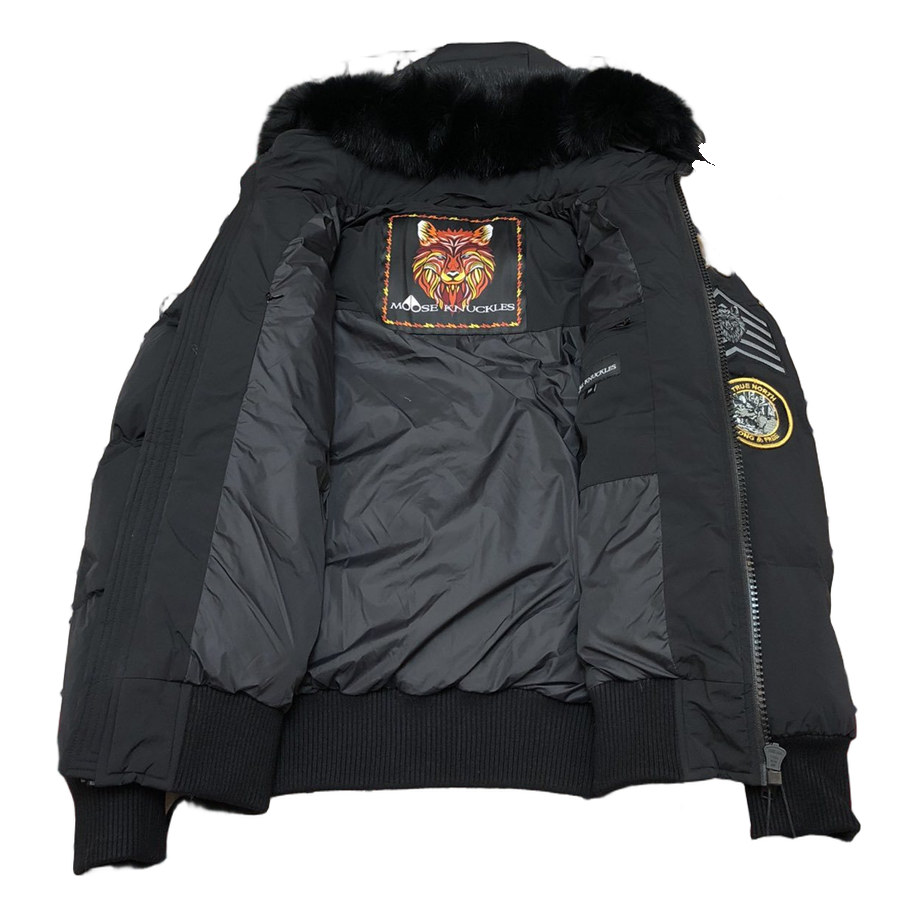 Moose Knuckles Patch-Detail Hooded Down Bomber - Black