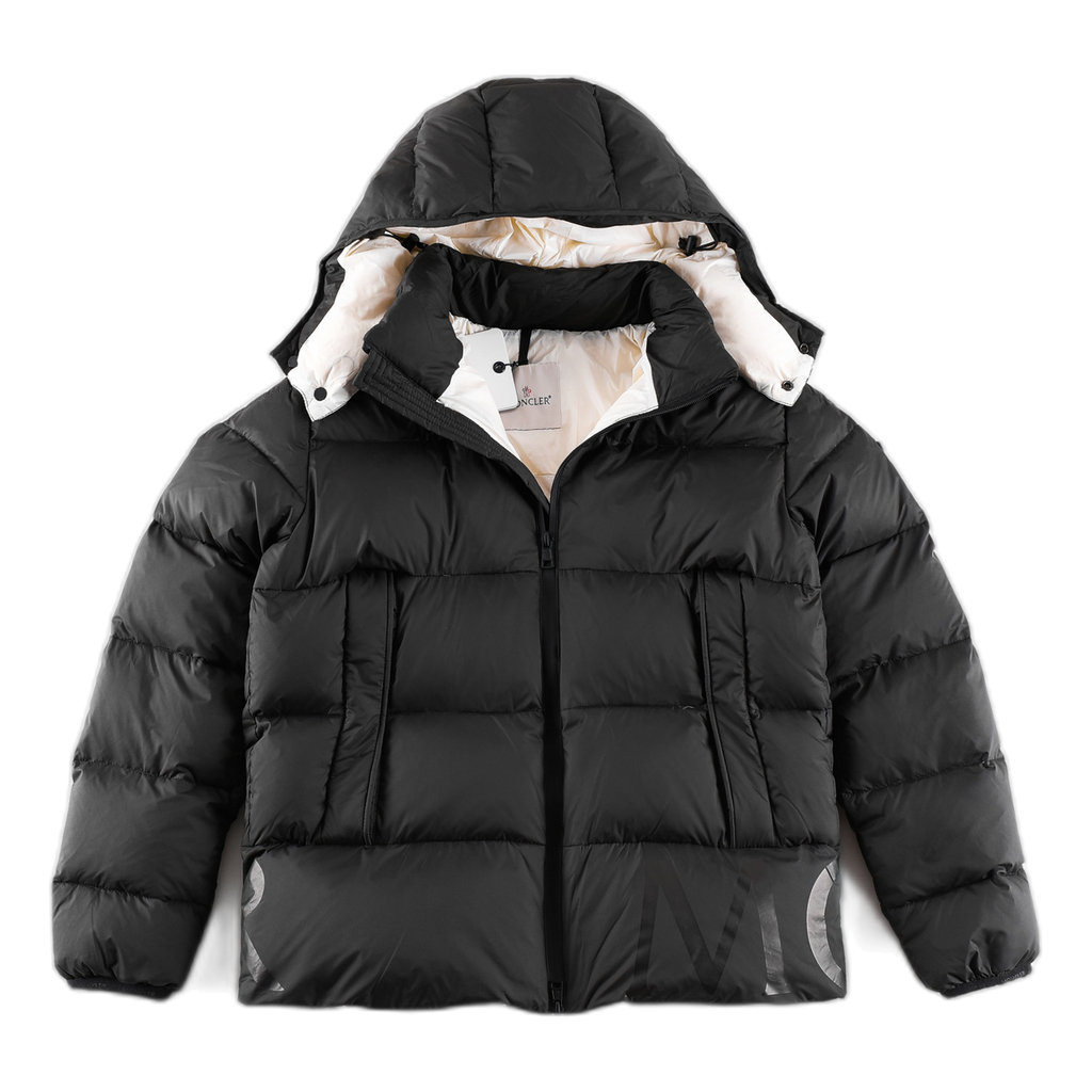 Moncler Contrast-Lined Logo-Hood Down Jacket - Black