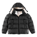 Moncler Contrast-Lined Logo-Hood Down Jacket - Black