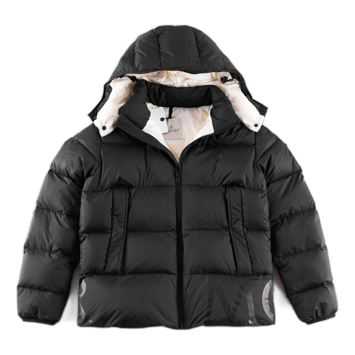 Moncler Contrast-Lined Logo-Hood Down Jacket - Black