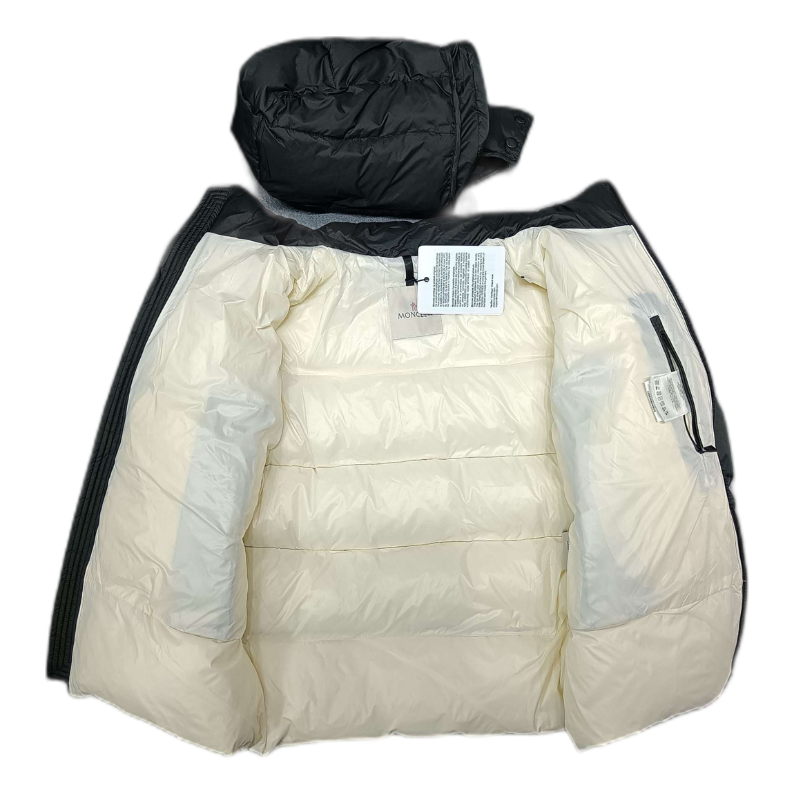 Moncler Contrast-Lined Logo-Hood Down Jacket - Black