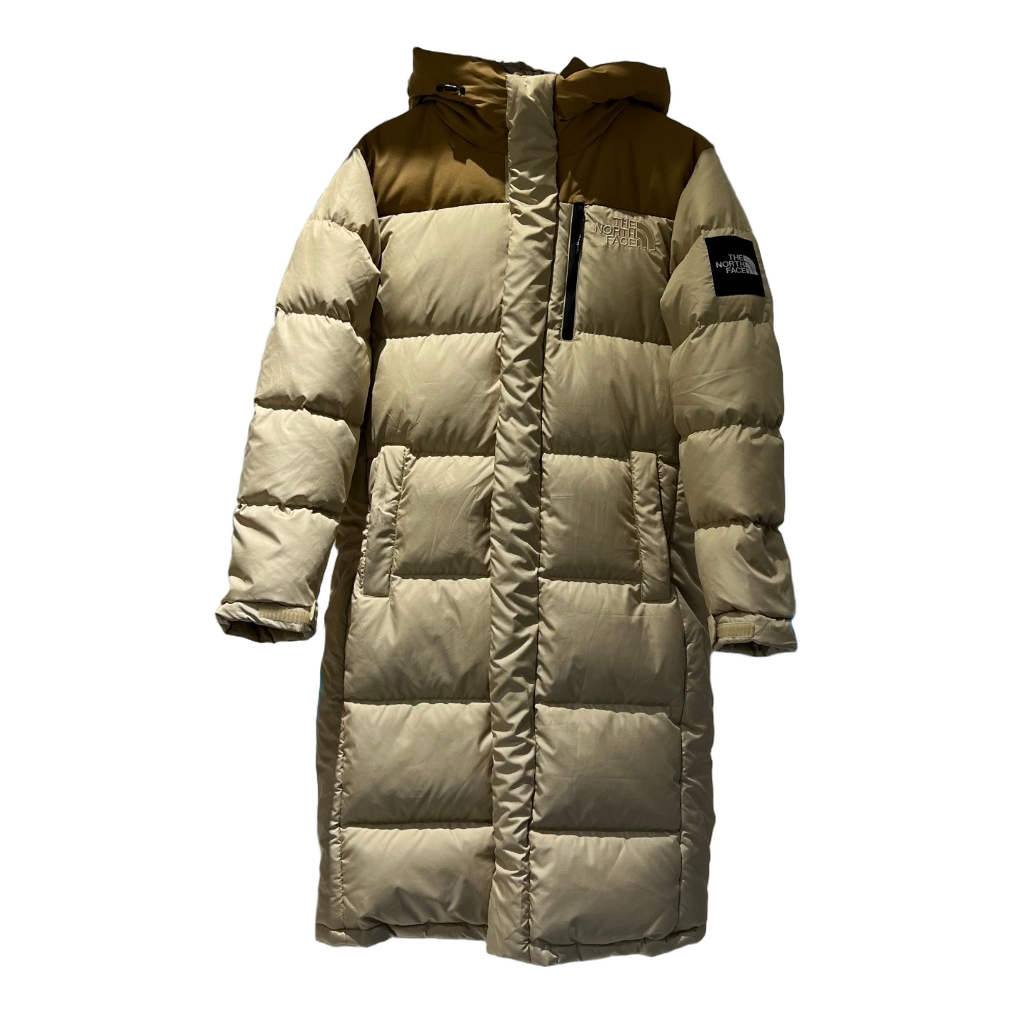 The North Face Color-Block Long Hooded Down Coat - Tan