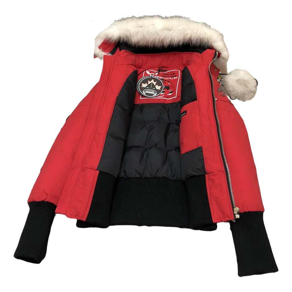 Moose Knuckles Debbie Pom-Pom Hooded Down Bomber - Red