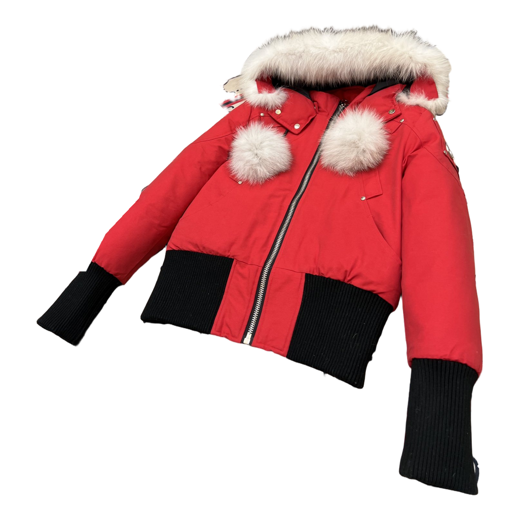Moose Knuckles Debbie Pom-Pom Hooded Down Bomber - Red