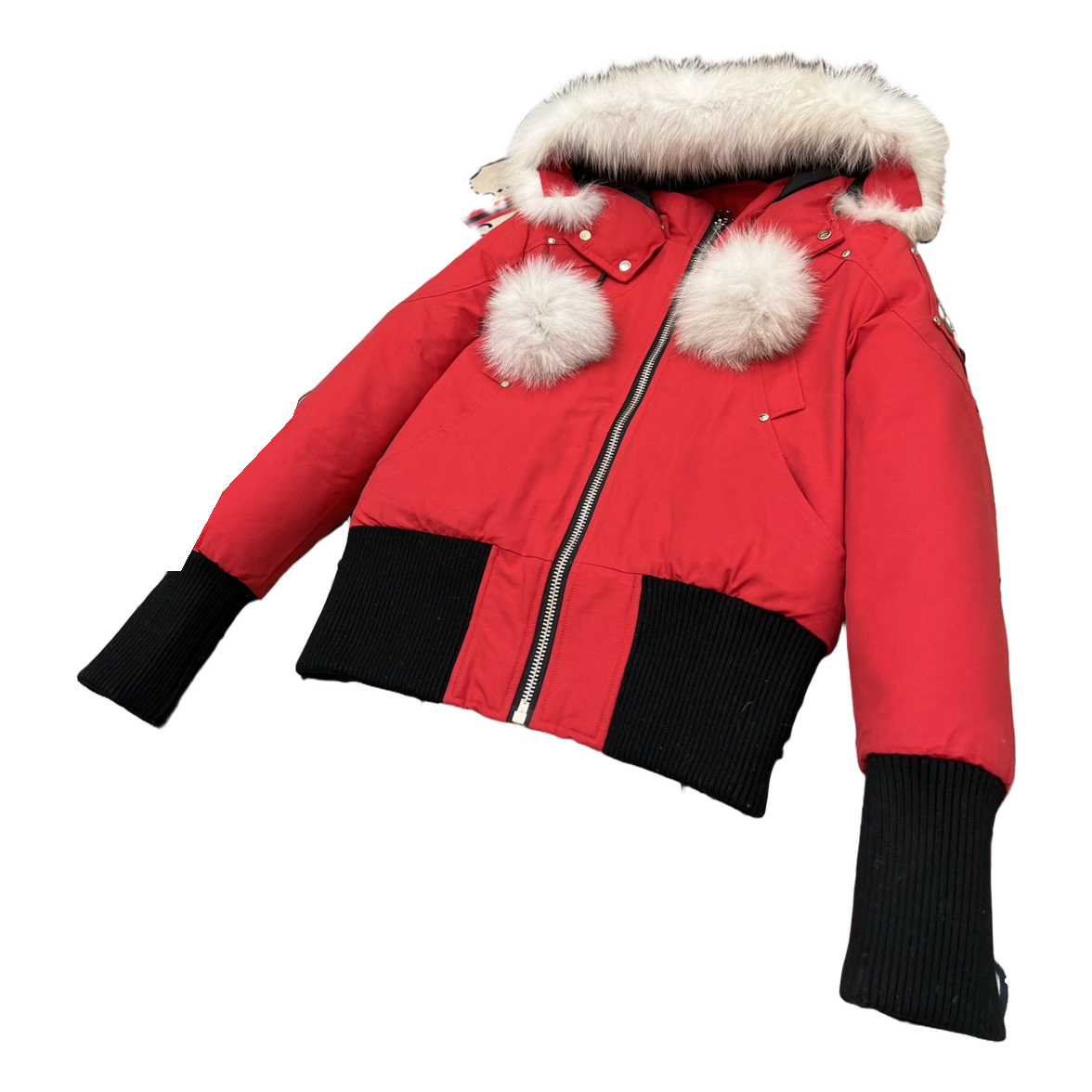Moose Knuckles Debbie Pom-Pom Hooded Down Bomber - Red