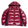 Moncler Logo-Zip Glossy Hooded Down Jacket - Red