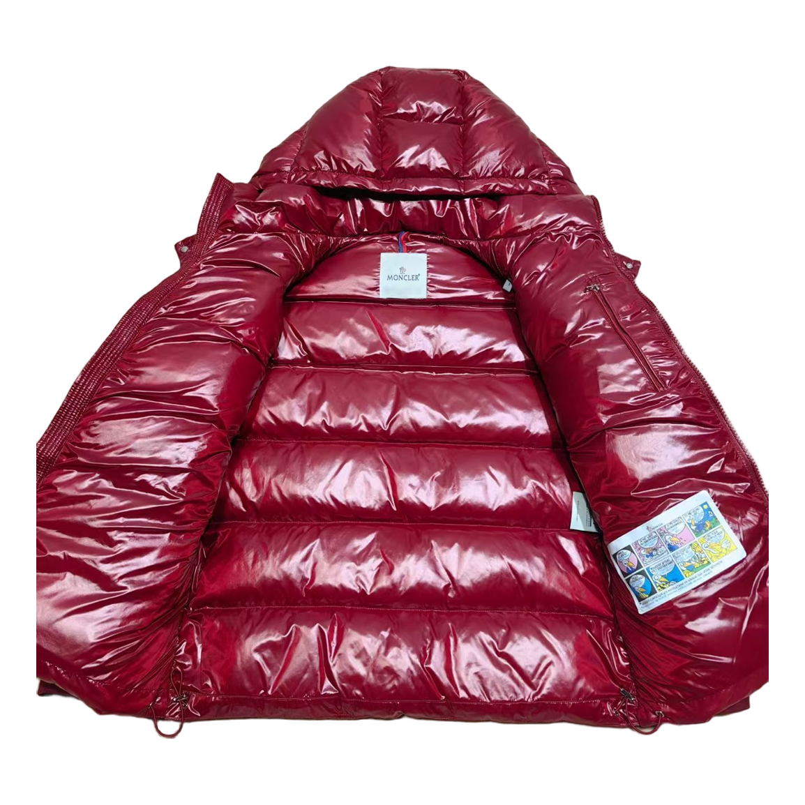Moncler Logo-Zip Glossy Hooded Down Jacket - Red