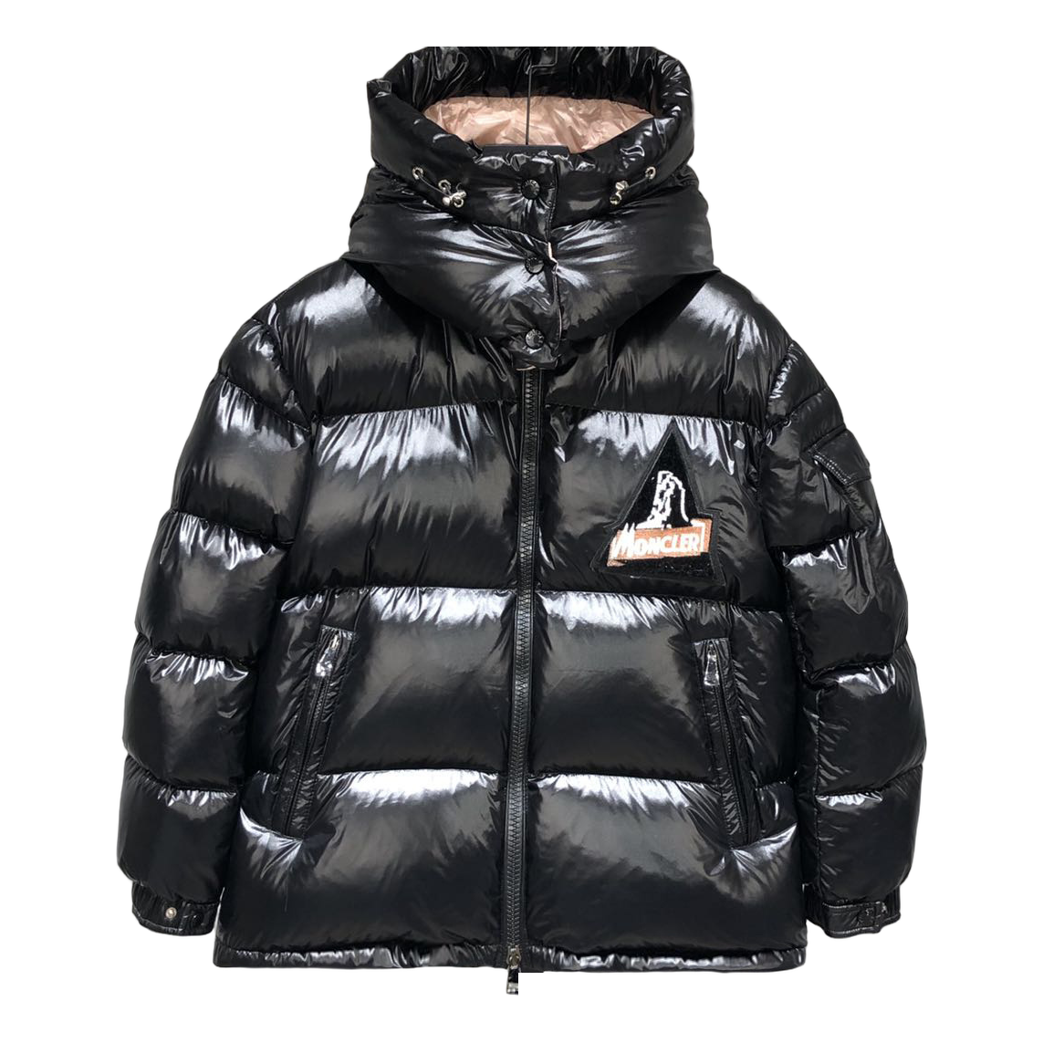 Moncler Mountain-Badge Glossy Short Down Jacket - Black