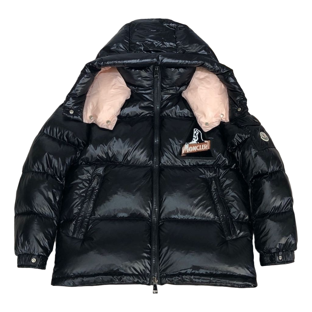 Moncler Mountain-Badge Glossy Short Down Jacket - Black