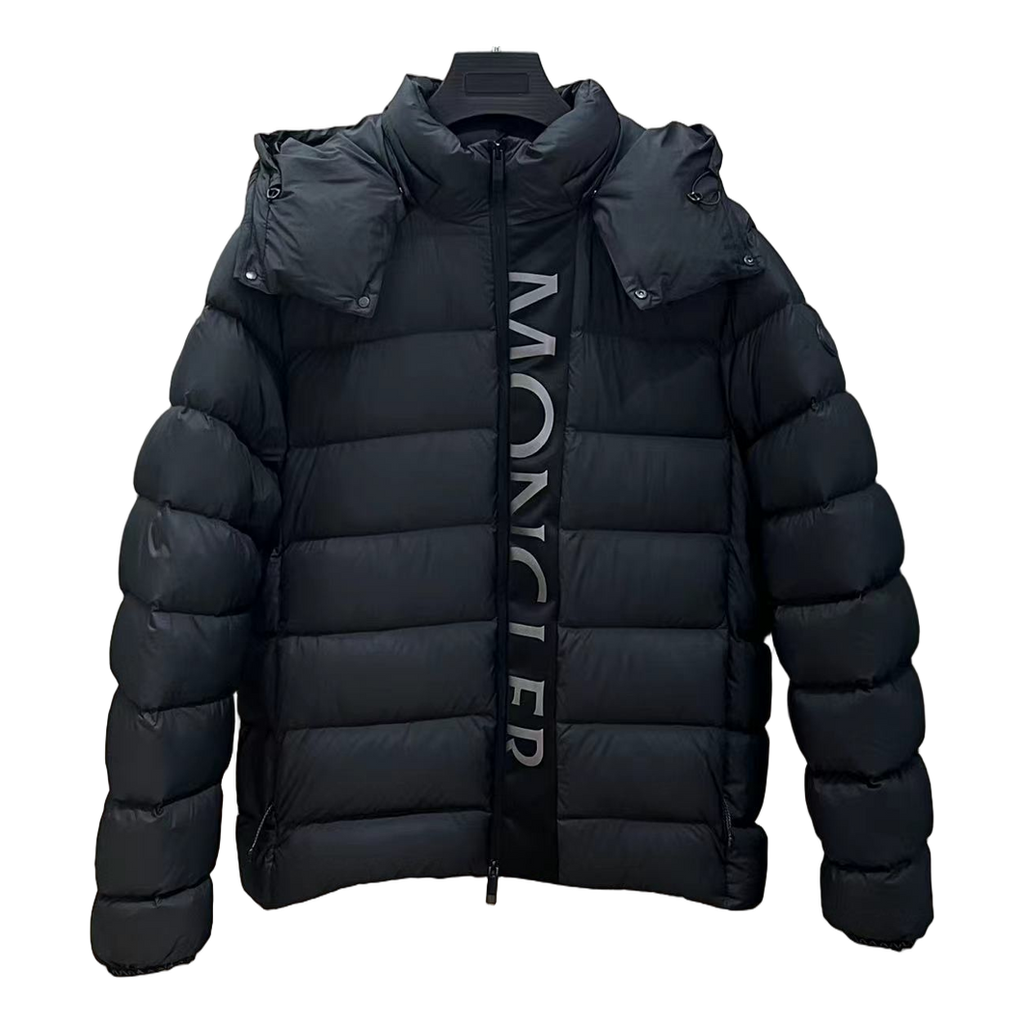 Moncler Vertical-Logo Placket Hooded Down Jacket - Black