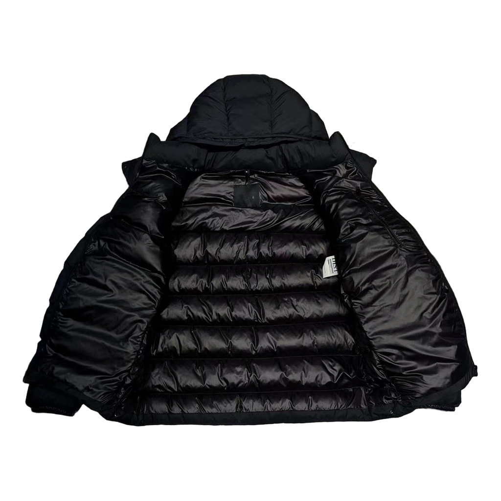 Moncler Vertical-Logo Placket Hooded Down Jacket - Black