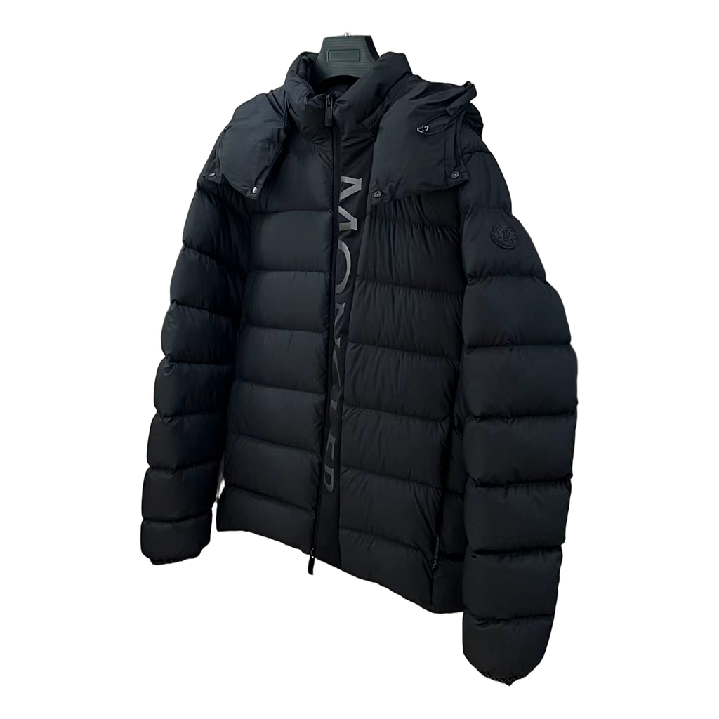 Moncler Vertical-Logo Placket Hooded Down Jacket - Black