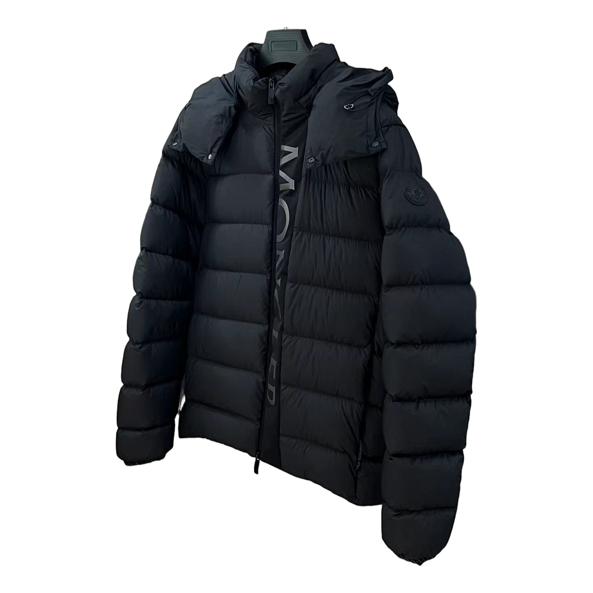Moncler Vertical-Logo Placket Hooded Down Jacket - Black